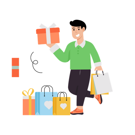 Man doing Lots Of Shopping  Illustration