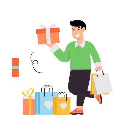 Man doing Lots Of Shopping  Illustration