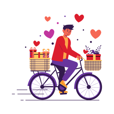 Man doing Lovely Delivery on Valentine's Day  Illustration