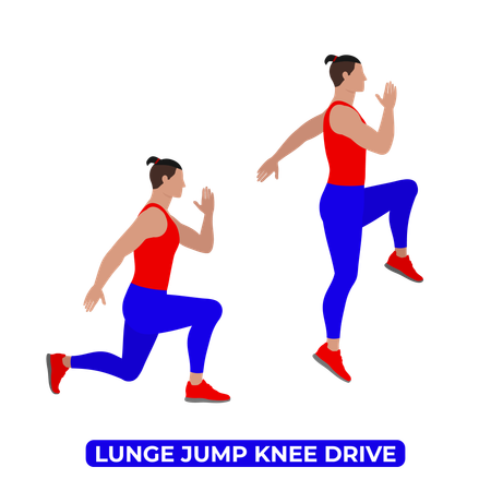 Man Doing Lunge Jump Knee Drive Exercise  일러스트레이션