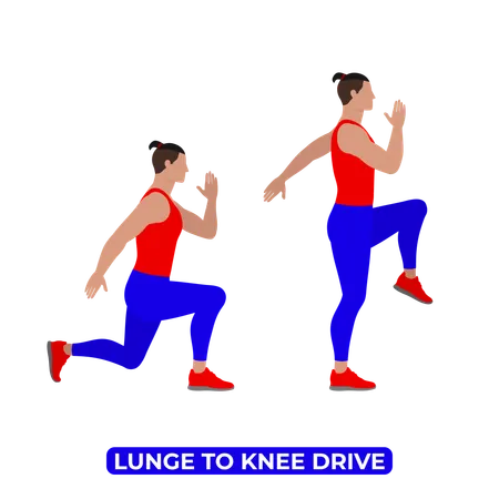 Man Doing Lunge to Knee Drive Exercise  Illustration
