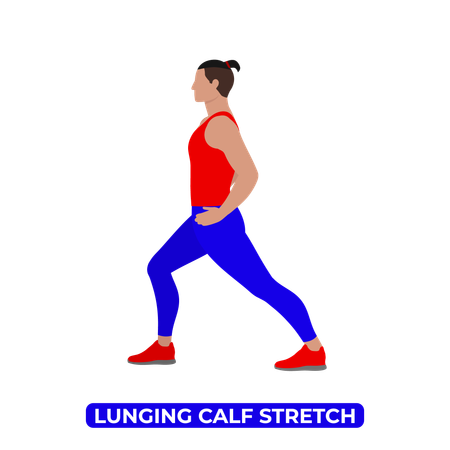 Man Doing Lunging Straight Leg Calf Stretch  イラスト