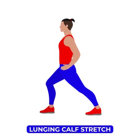 Man Doing Lunging Straight Leg Calf Stretch  Illustration