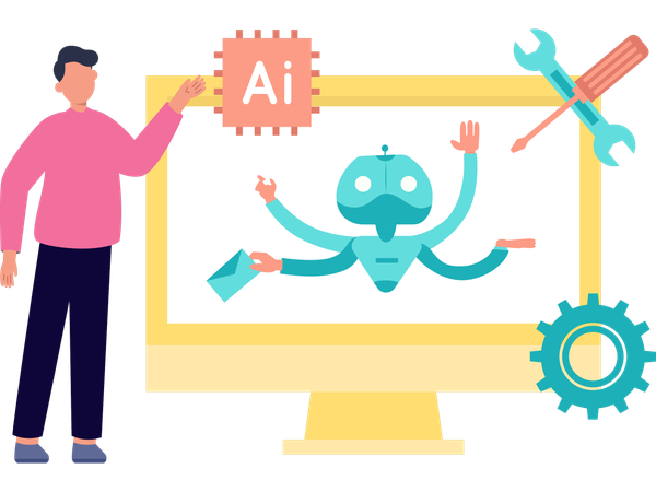 Man doing machine learning  Illustration