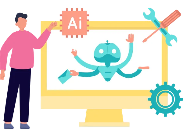 Man doing machine learning  Illustration