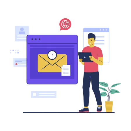 Man doing mail drafting work  Illustration