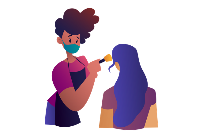 Man Doing Makeup on girl face  Illustration