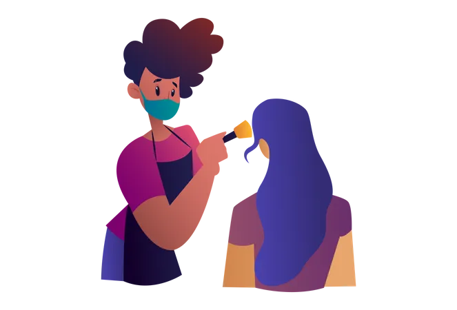 Man Doing Makeup on girl face  Illustration