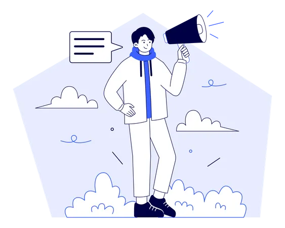 Man Giving An Announcement In The Park Illustration