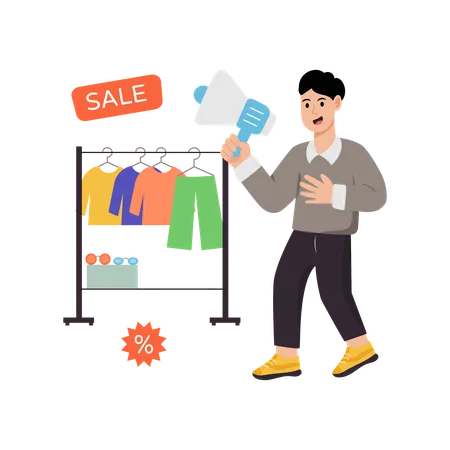 Man doing Marketing Clothes For Sale  Illustration