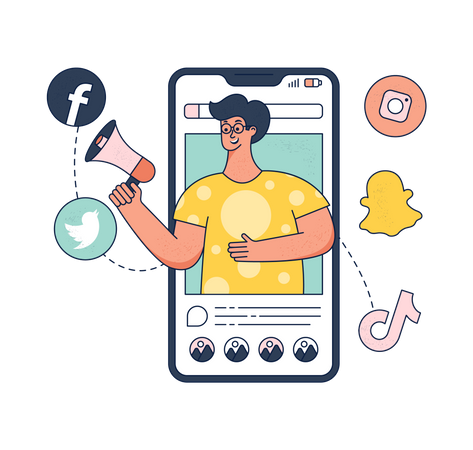 Man doing marketing on social media platform  일러스트레이션