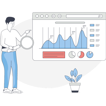 Man Doing Marketing Research Growth  Illustration