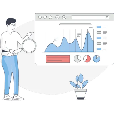 Man Doing Marketing Research Growth  Illustration