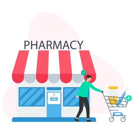 Man doing medicine shopping at Pharmacy Store  Illustration