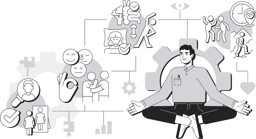 Man doing meditation while following Vegetarian diet  Illustration