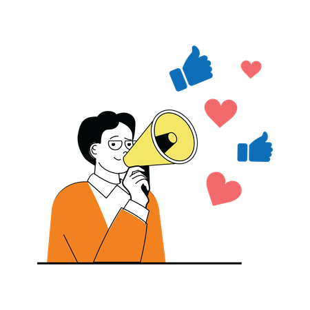 Man doing megaphone advertisement  일러스트레이션