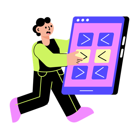 Man doing mobile coding  Illustration