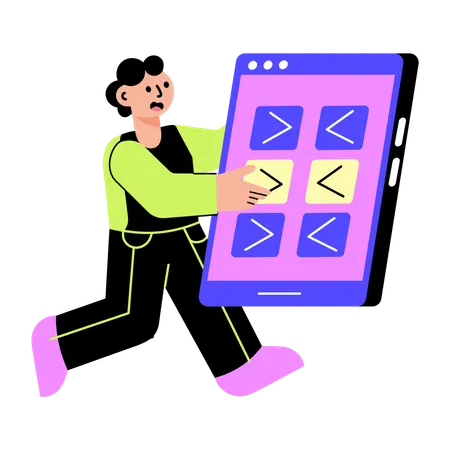 Man doing mobile coding  Illustration