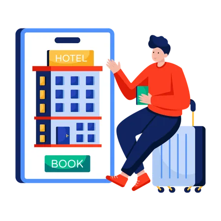 Man doing Mobile hotel booking  Illustration