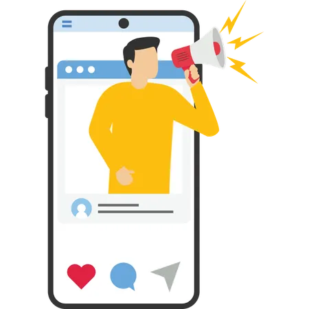 Man doing mobile marketing  Illustration