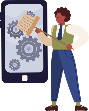 Man doing mobile settings  Illustration