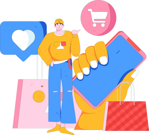 Man doing mobile shopping  Illustration