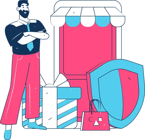 Man doing mobile shopping  Illustration