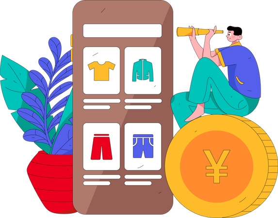 Man Doing Mobile Shopping  Illustration