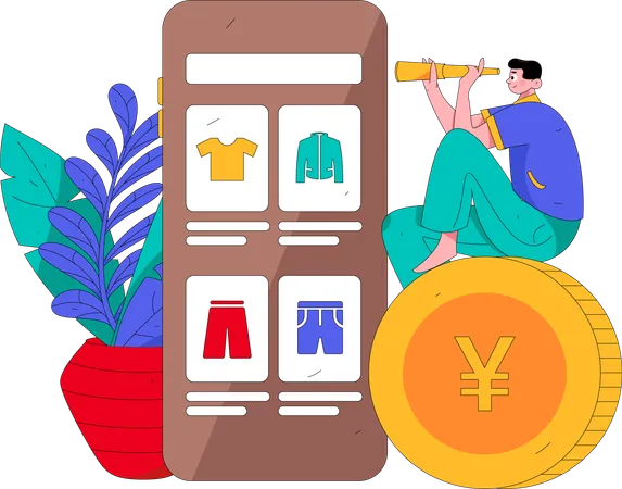 Man Doing Mobile Shopping  Illustration