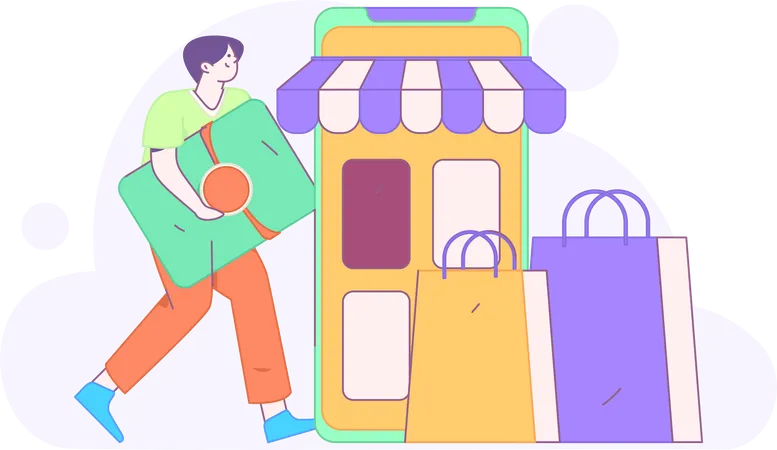 Man doing mobile shopping  Illustration