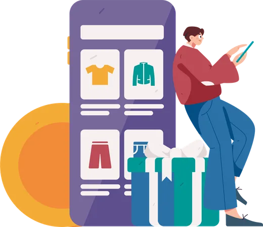 Man doing mobile shopping  Illustration