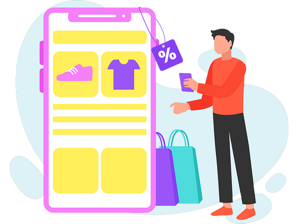 Man Doing Mobile Shopping  Illustration