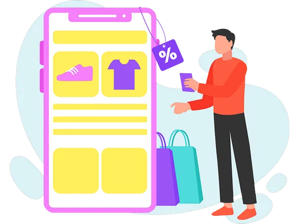 Man Doing Mobile Shopping  Illustration