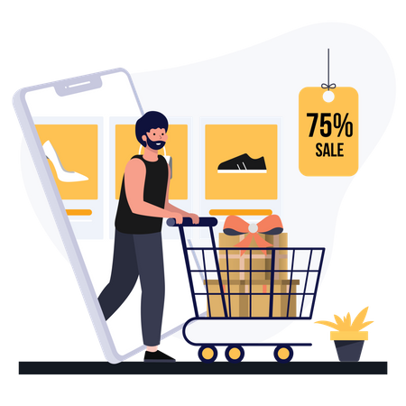Man doing mobile shopping  Illustration