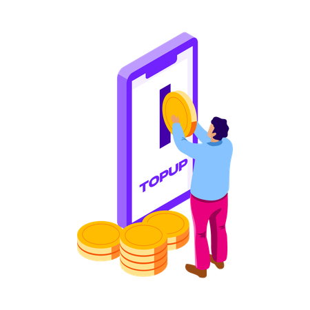 Man doing mobile top up recharge  Illustration