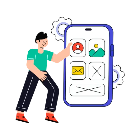 Man doing Mobile Ui Design  Illustration