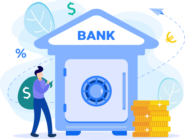 Man doing money saving in bank locker  Illustration