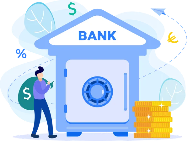 Man doing money saving in bank locker  Illustration