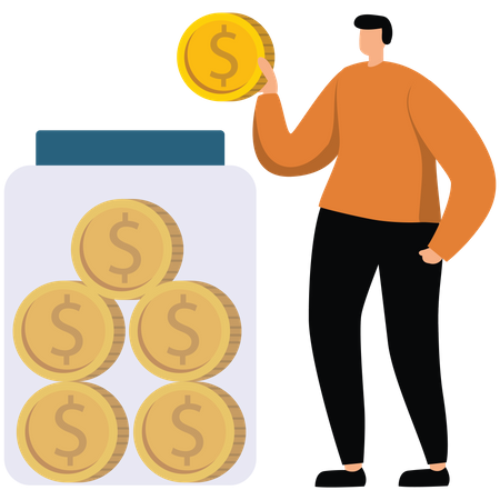 Man doing Money Saving in jar  Illustration