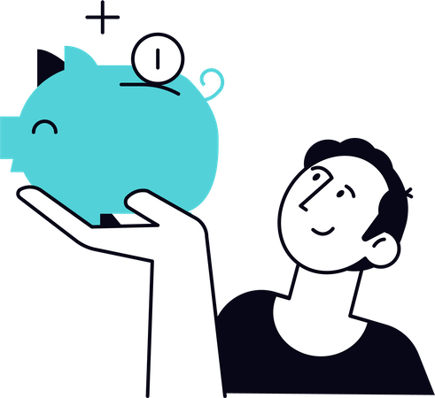 Man doing money savings in piggy  Illustration