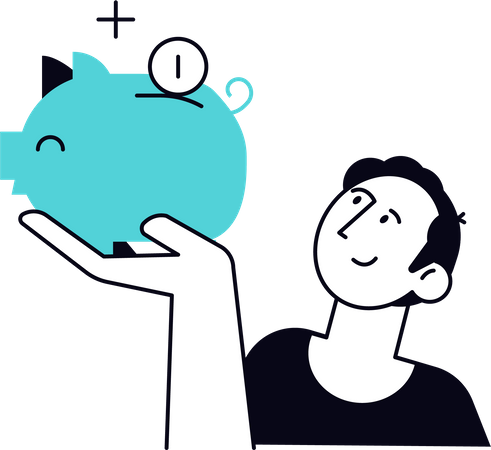 Man doing money savings in piggy  Illustration