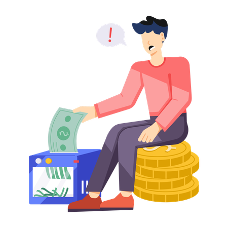 Man doing Money Shredder  Illustration