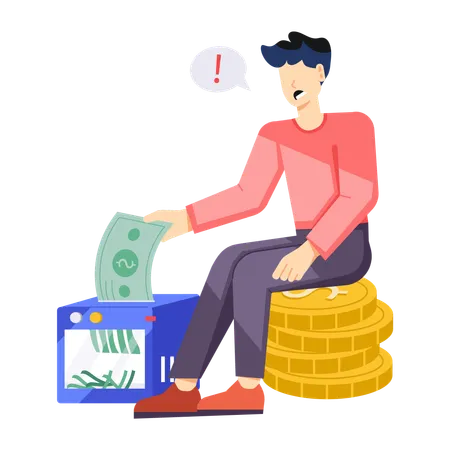 Man doing Money Shredder  Illustration