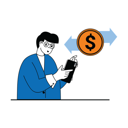Man doing money transfer online  Illustration