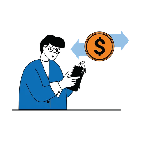 Man doing money transfer online  Illustration