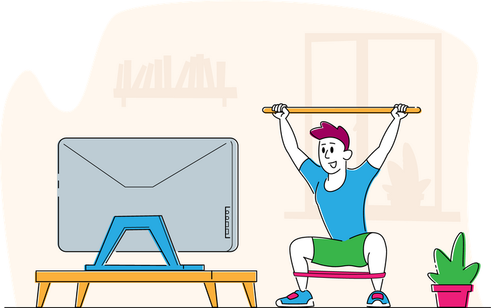 Man Doing Morning Exercises or Stretching Workout at Home  Illustration