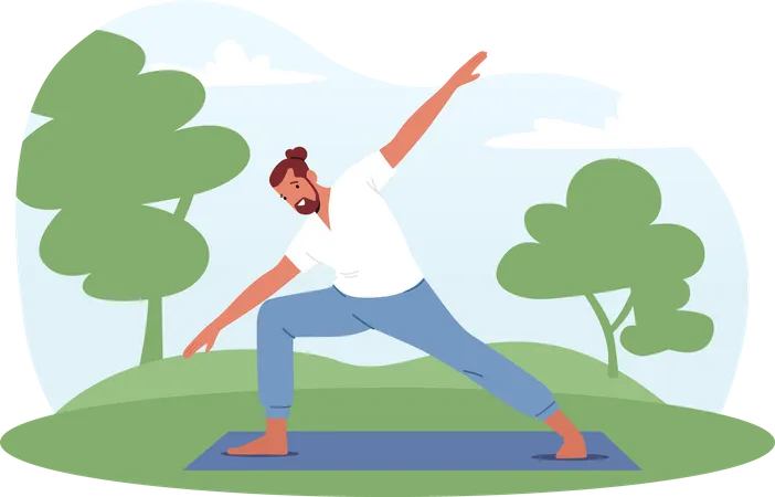 Man doing morning yoga at park  Illustration