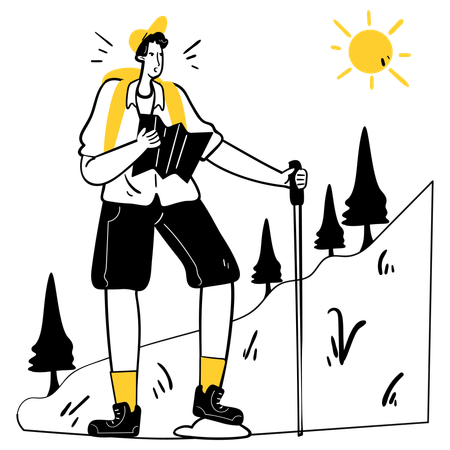 Man doing mountain hiking  Illustration