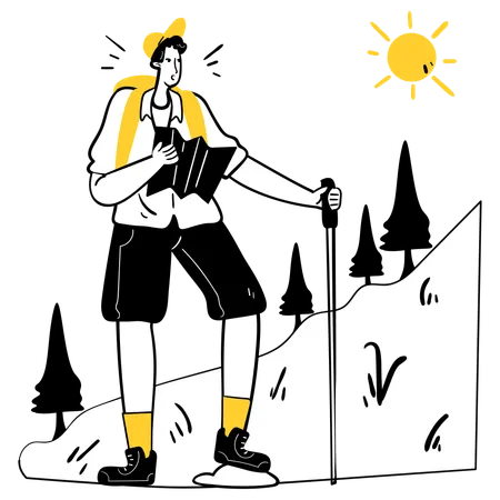 Man doing mountain hiking  Illustration