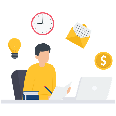 Man doing Multitasking work  Illustration